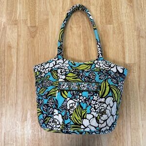 Vera Bradley‎ Tote Bag Floral Print Turquoise Green White Black Shoulder Bag